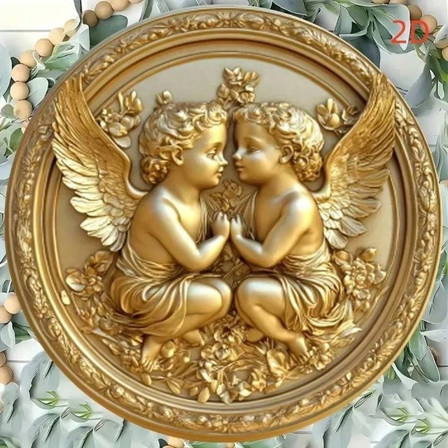 CIFBUY Metallschild Engel in Gold im Vintage-Design als runde Wanddekoration - Bild 1