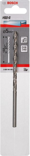 Bosch HSS-G Metallbohrer DIN 340 in Silber, Durchmesser: 5 mm, Länge: 87 mm, Gesamtlänge: 132 mm - Bild 1