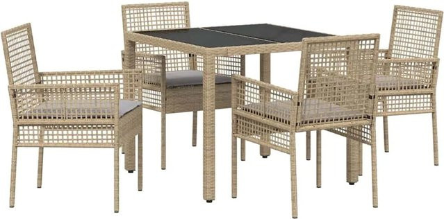 vidaXL Garten Essgruppe 5-teilig aus Poly Rattan und Glas in Beige - Bild 1