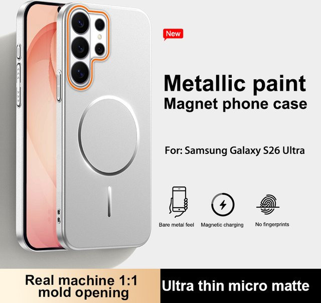 Samsung Handyhülle mit MagSafe kabellosem Laden in Gold mit matter Metallic-Lackierung für Galaxy S25 S24 FE S23 S22 S26 Ultra Plus A55 A56 - Bild 1