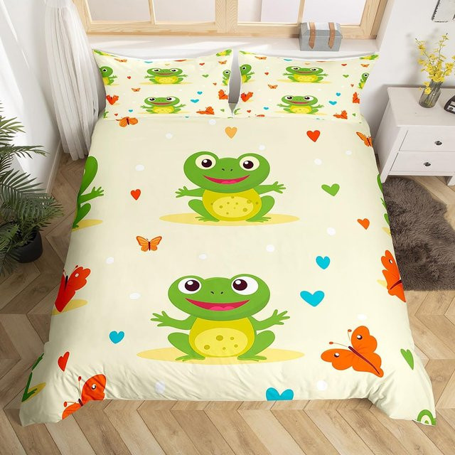 Binchi Outdoor Product Bettwäsche-Set mit Kawaii Frosch Motiv, Grün, Microfaser, B/H: 135 x 200 cm - Bild 1