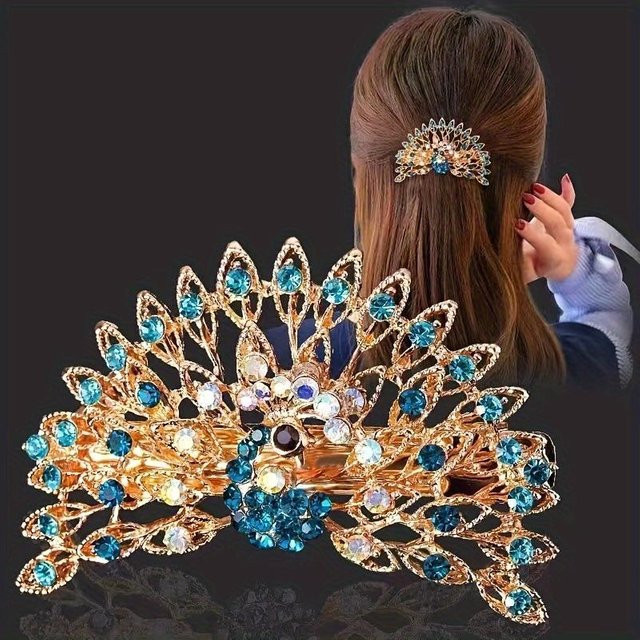 ouyaohong Haarspange Pfau, Legierung, Edelsteine, blau, Damen - Bild 1