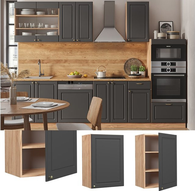 Vicco Hängeschrank Fame-Line Küchenschrank Landhaus Eiche Anthrazit-Gold Breite: 50 cm, Höhe: 72 cm, Tiefe: 34,1 cm - Bild 1