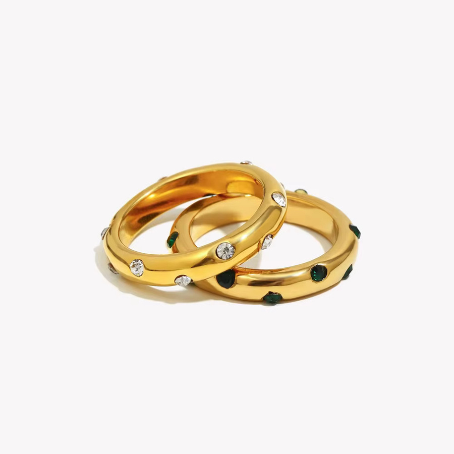 E.B.belle Ring 316L-Edelstahl, 18 Karat vergoldet, grün-weiß, bunt, Unisex - Bild 1