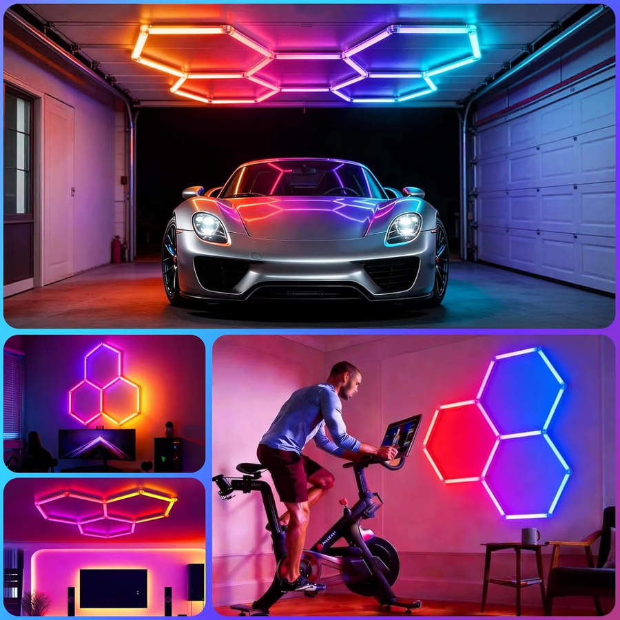 PIBAOGU Dimmbare Sechseckige LED-Deckenleuchte RGB Farbwechsel Modern Wabenförmige Beleuchtung für Wohnzimmer, Garage, Fitnessstudio oder Gaming-Bereich - Bild 3