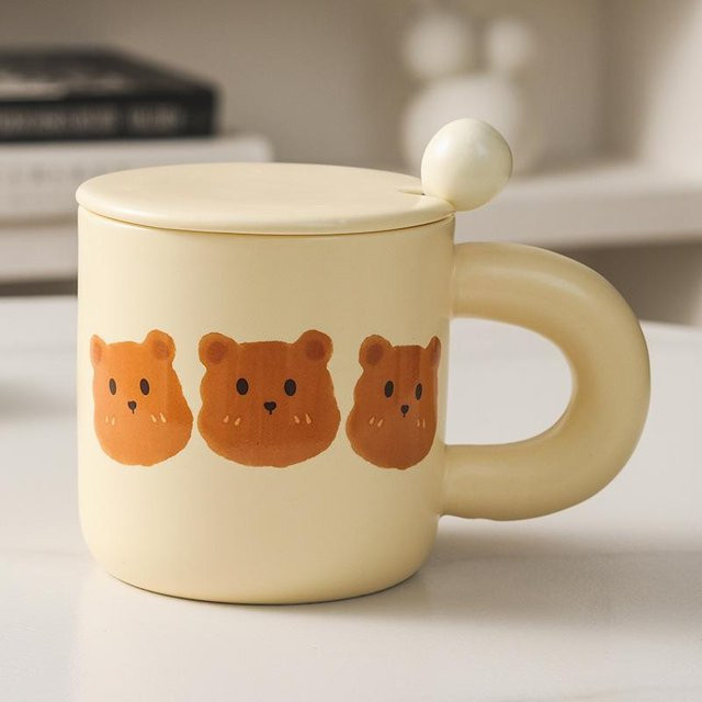 Yiran toy 1 Bär Keramiktasse mit Deckel, Beige, 450 ml - Bild 1