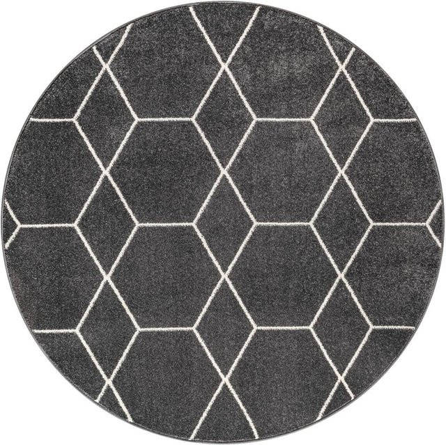 Sanat Teppich Trellis in Anthrazit mit geometrischem Design, pflegeleicht und strapazierfähig, Durchmesser: 200 cm - Bild 1