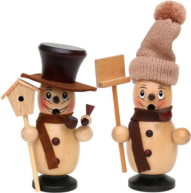 Dekohelden24 2er Set Räucherfiguren Schneemann in Braun und Multicolour, B/T/H: 9 x 7 x 19 cm - Bild 1