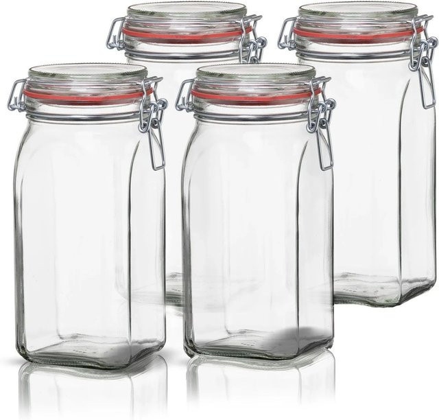 BigDean 4er Set Vorratsgläser aus Glas mit Bügelverschluss, transparent, 1,5 l pro Glas - Bild 1