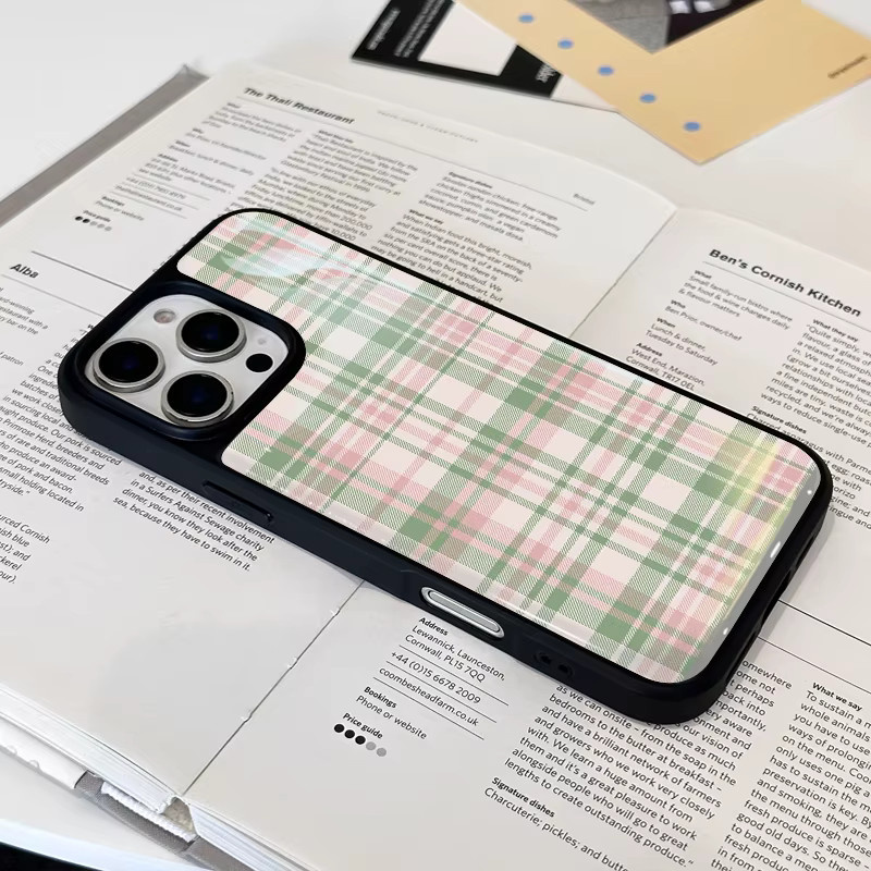 AIR PLUS Handyhülle mit rosa kariertem Muster für iPhone 11 bis iPhone 17 Pro Max, stoßfestes Epoxy-Design in Pink und Schwarz - Bild 6