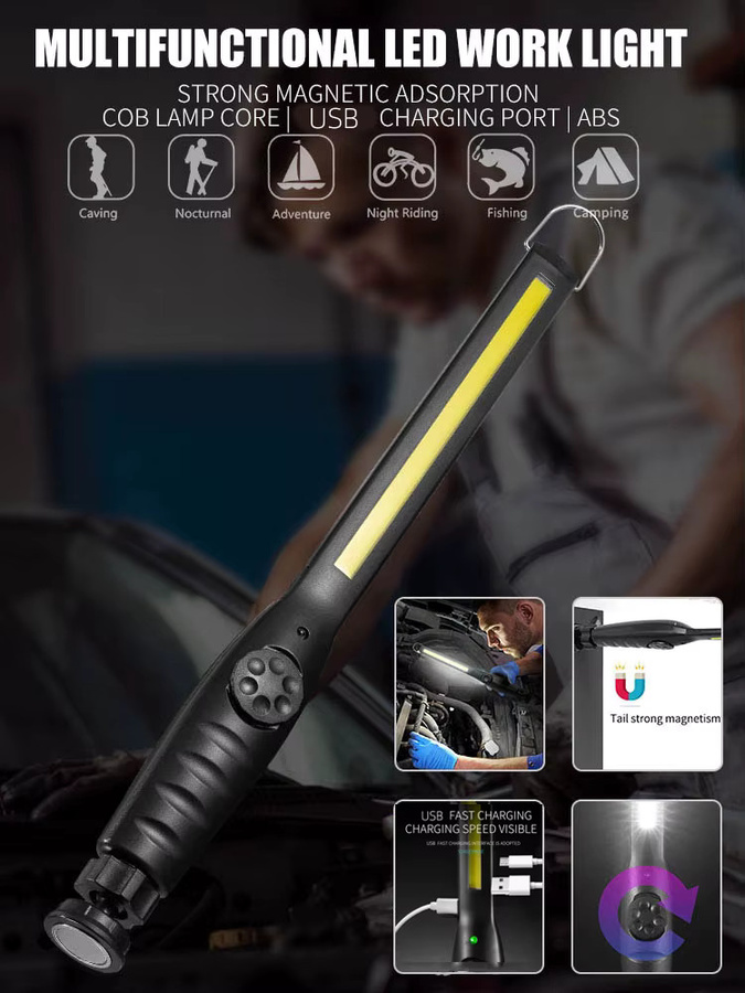 ESMARTER Magnetische COB LED-Arbeitslampe, Tragbare Kabellose Inspektionsleuchte in Schwarz für Autoreparatur, Garage und Notfälle - Bild 6