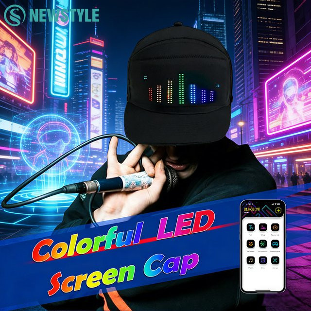 Smart Pixel Matrix LED Baseballkappe mit Bluetooth und App-Steuerung, Schwarz, Wiederaufladbar - Bild 1