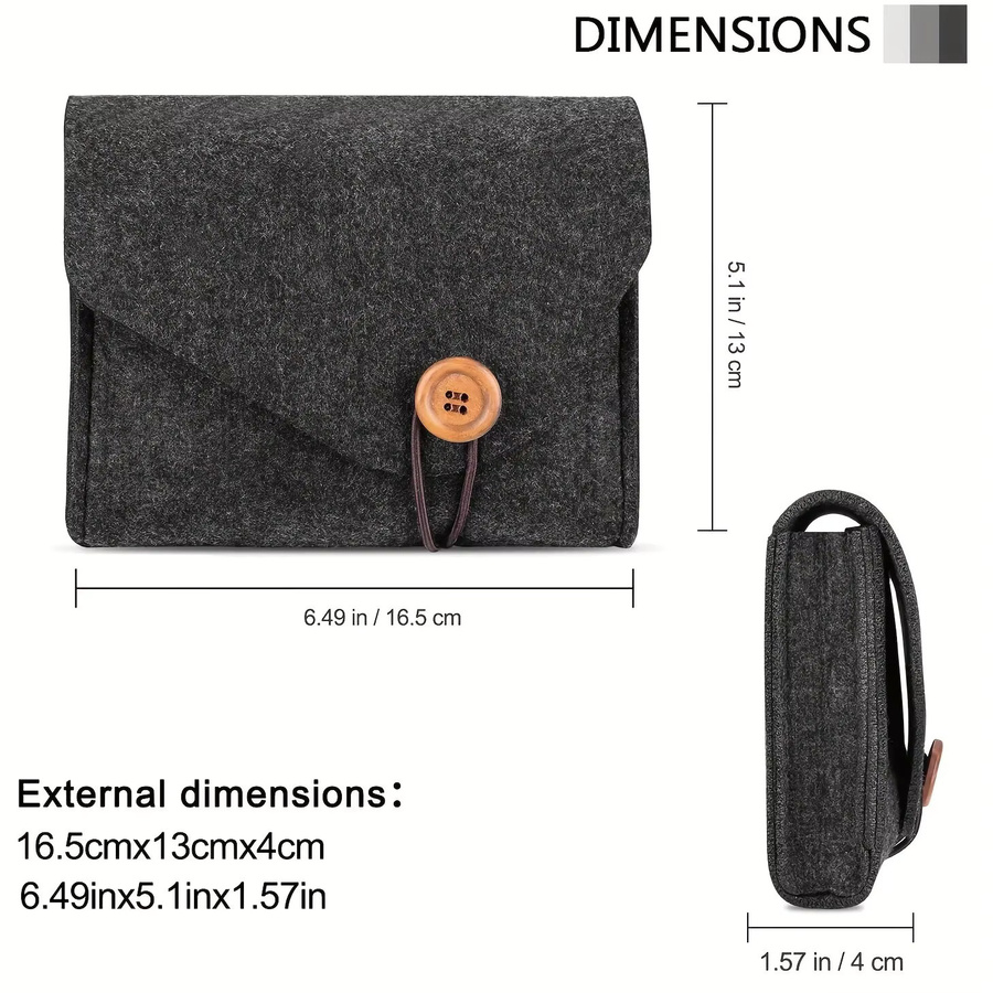 JBAILI Tragbare Filz-Aufbewahrungstasche für Netzteile und elektronisches Zubehör, USB-C Organizer, Schwarz/Grau - Bild 4