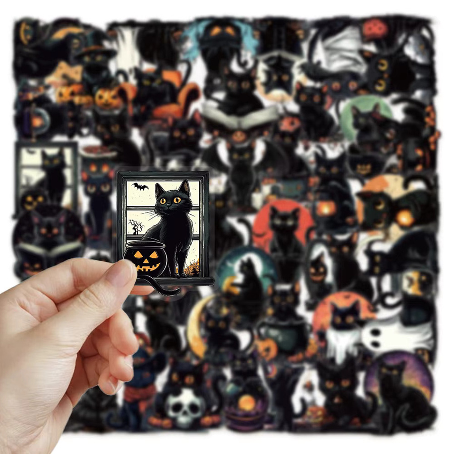 Charile Cartoon Schwarze Katze Aufkleber Set, Wasserdichte Sticker für Laptop, Skateboard und Auto, Mehrfarbig - Bild 2