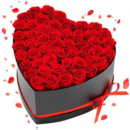 VEVOR Ewige Rosen in Herzform, 50 konservierte Rosen in einer Box aus Graupappe, Farbe: Rot