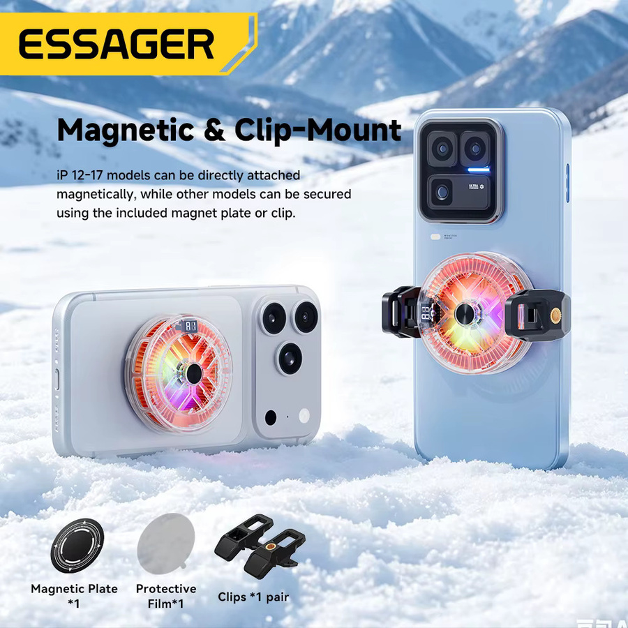 Essager Magnetischer Ultraflacher Handy-Kühler in Schwarz – Geräuschunterdrückender Halbleiter-Kühlventilator für Gaming und Live-Streaming - Bild 4