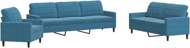 vidaXL 4-teilige Sofagarnitur aus Samt in Blau mit 3-Sitzer-Sofa, 2-Sitzer-Sofa, Sesseln und Fußhocker mit Metallrahmen - Bild 1