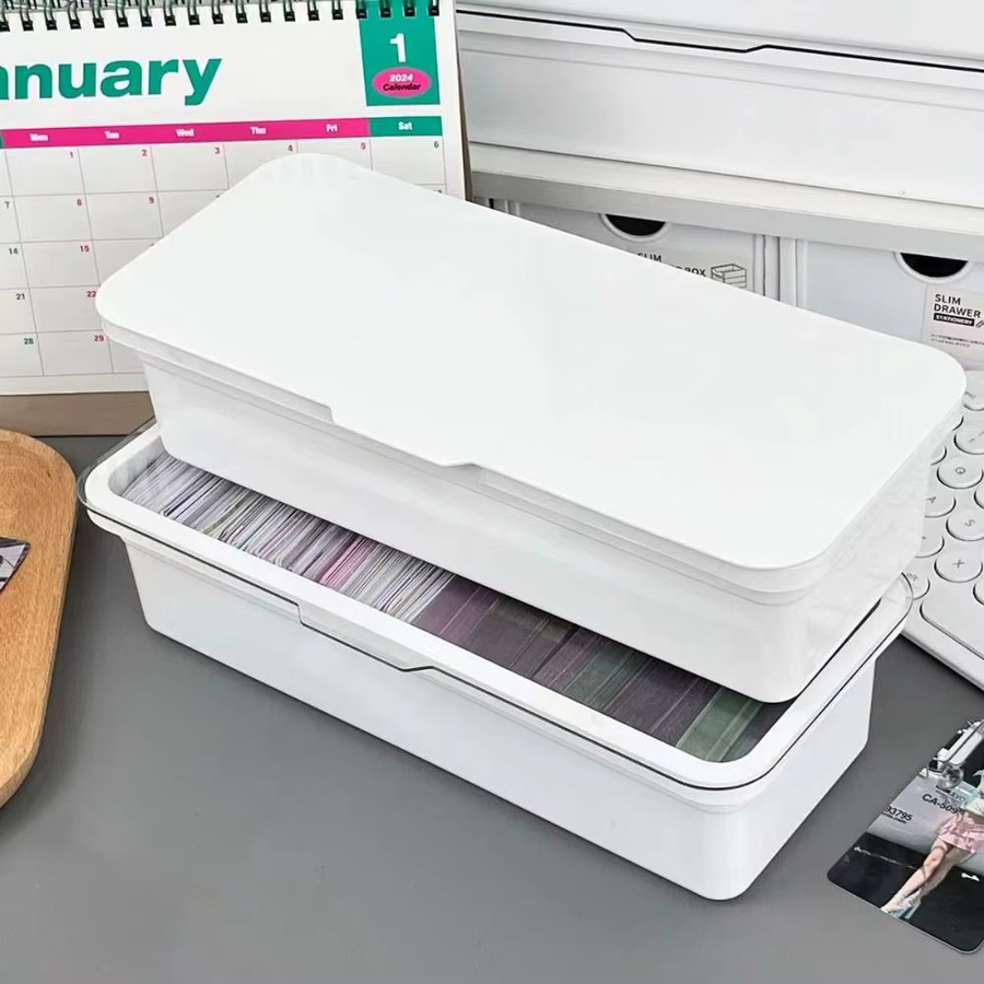 INS Fotokarten Aufbewahrungsbox aus Kunststoff mit Flip-Cover und Desktop-Trennwand in Weiß - Bild 3