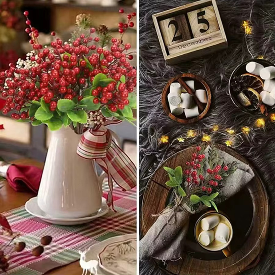 ZQCY Künstliche Pflanze Holly Little Red Fruit in Grün und Rot zur Dekoration für Weihnachten, Neujahr und Hochzeiten - Bild 1