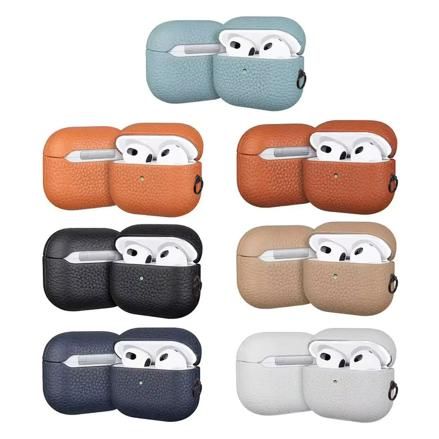 Retro Echtleder Schutzhülle für Apple AirPods Pro/2/3/4/5 in Blau mit Litschi-Textur - Bild 4