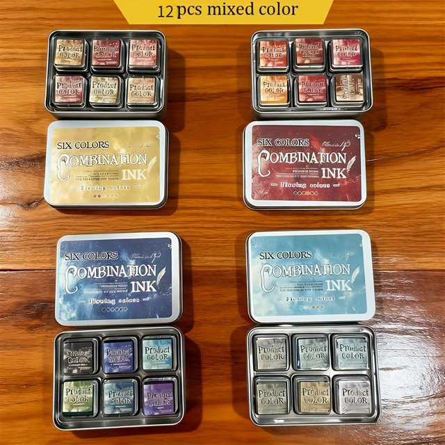 Retro Farbflüssigkeits-Stempelkissen-Set in Multicolour für Aquarellmalerei und Bastelarbeiten, 12-teilig - Bild 1
