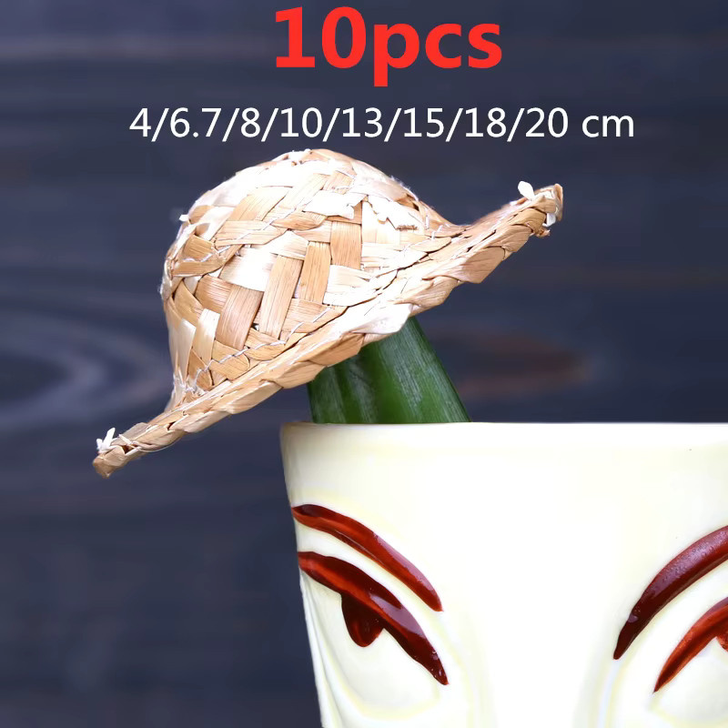 10 Stück BARMAID BARWARE Cocktail Picks mit dekorativen Mini Strohhüten aus Holz für Obst und Drinks - Bild 1