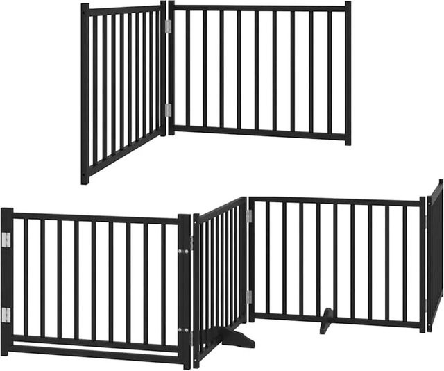 vidaXL Hundetor aus Pappelholz mit 8 Paneelen und Tür, Faltbar, Schwarz, Breite: 640 cm - Bild 1