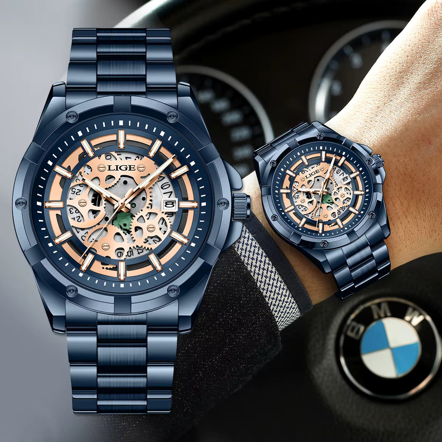 LIGE Armbanduhr Automatik, Edelstahl, Silber, Herren - Bild 5