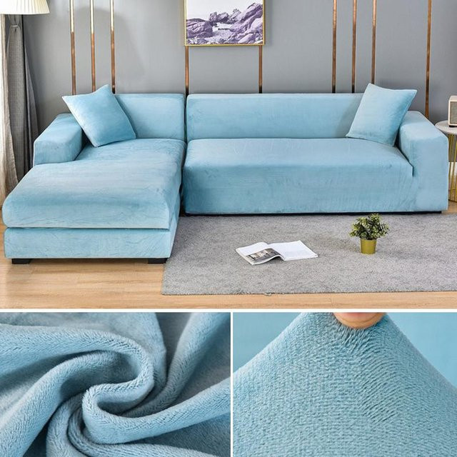 Elastischer Samt-Sofabezug von Your Warm Home für 4-Sitzer, L-förmiger Ecksofa-Plüschbezug aus Polyester, Breite: 235-300 cm - Bild 1
