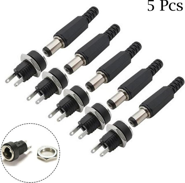 DC-12-V-Adapter mit DC-Stromanschluss und Barrel-Plug für die Panel-Montage in Schwarz und Silber - Bild 1