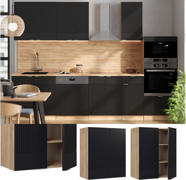 Vicco Hängeschrank Fame-Line für die Küche in Eiche Schwarz gestreift mit Soft-Close-Scharnieren und Regalböden, Breite: 60 cm - Bild 1