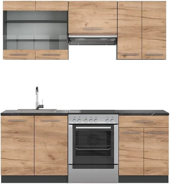 Vicco Fame-Line Küchenzeile Goldkraft Eiche Anthrazit modern B/B: 200 x 60 cm - Bild 1