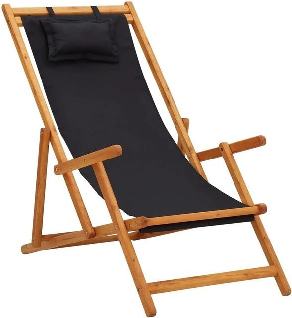 vidaXL Strandstuhl klappbar aus Eukalyptusholz und Stoff in Schwarz - Bild 1
