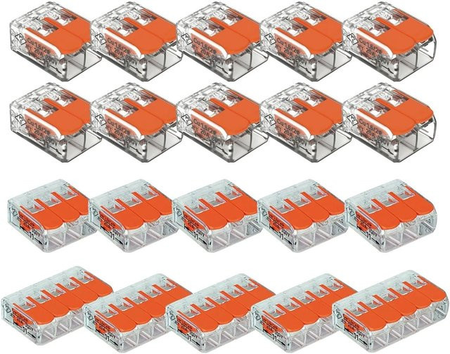 WAGO 221 Verbindungsklemmen Set mit Hebel, 20-teilig, transparent und orange - Bild 1