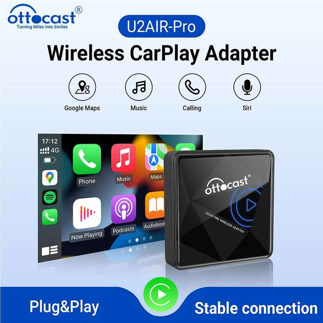 Ottocast U2Air PRO kabelloser CarPlay Adapter als USB-Dongle Smart Ai Box in Schwarz - Bild 1