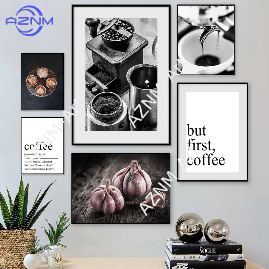KAYOU Leinwandbild Küchenkunst Latte-Deko-Poster But First Coffee Zitatdruck Schwarz-Weiß Wandkunst für dein Esszimmer - Bild 2