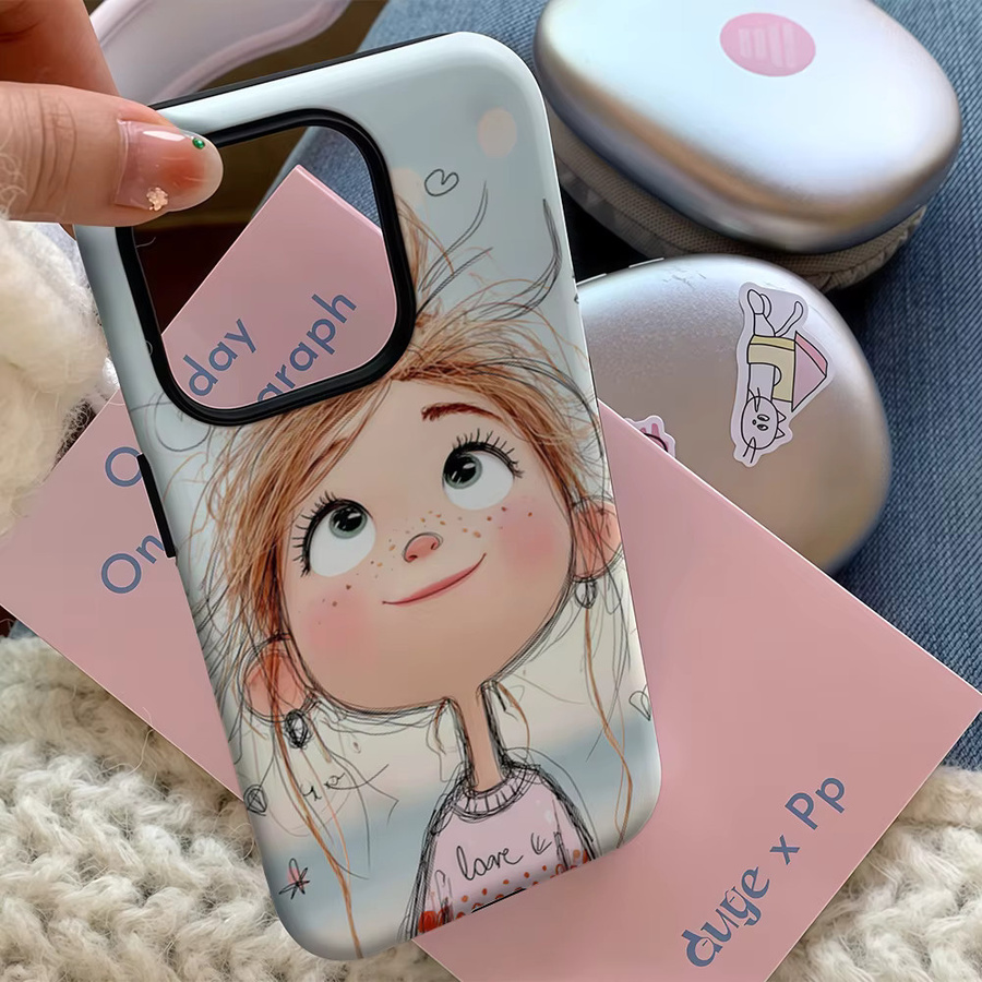 Handyhülle mit süßem Mädchen und Vögeln für Apple iPhone 17 16 15 14 13 12 11 Pro Max Plus, mehrfarbig, doppelschichtige Rückseite - Bild 4