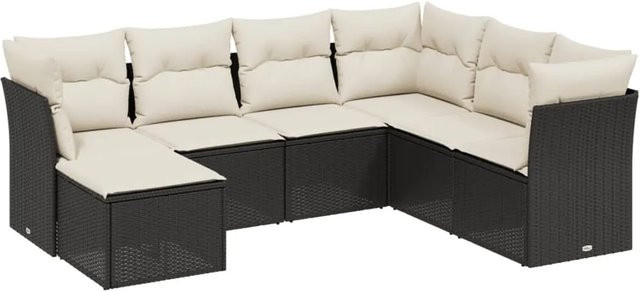 vidaXL 7-tlg Garten-Sofagarnitur aus Poly Rattan mit Kissen in Schwarz - Bild 1