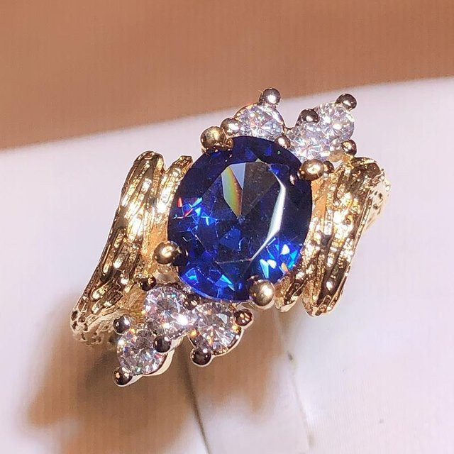 YIRAN Saphirring, Kupfer, Gold, Zirkonia, Saphir, Damen - Bild 1