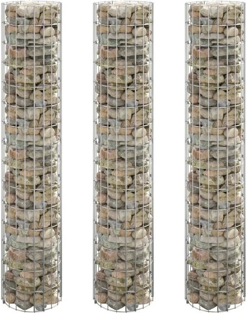 Furnicato Gabionen-Hochbeete Set 3 Stück Rund aus verzinktem Stahl in Silber, Durchmesser: 30 cm, Höhe: 150 cm - Bild 1
