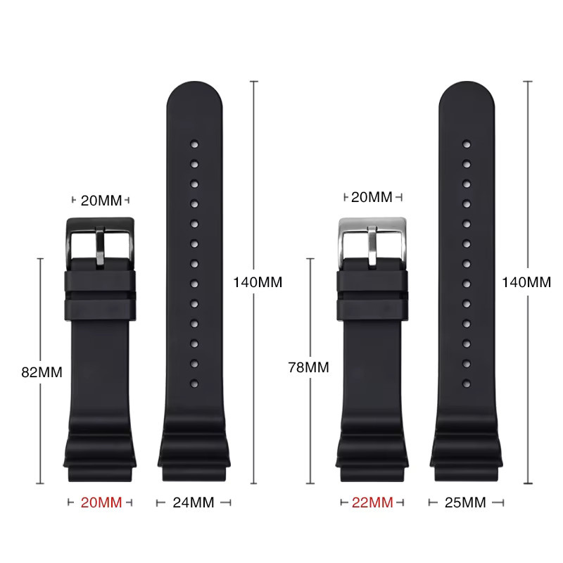 Seiko Uhrenarmband Fluorkautschuk, 20 mm, 22 mm, Schwarz, Unisex - Bild 3
