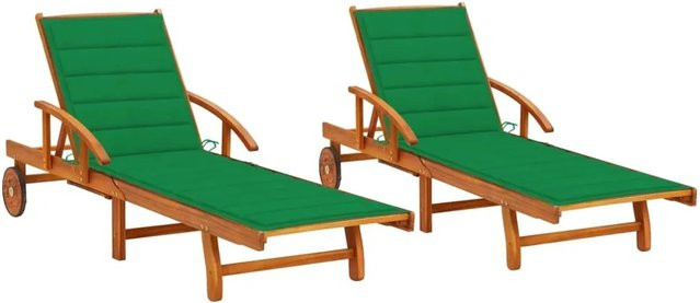 vidaXL Sonnenliegen Set aus 2 Stück aus Akazien-Massivholz mit grünen Auflagen - Bild 1