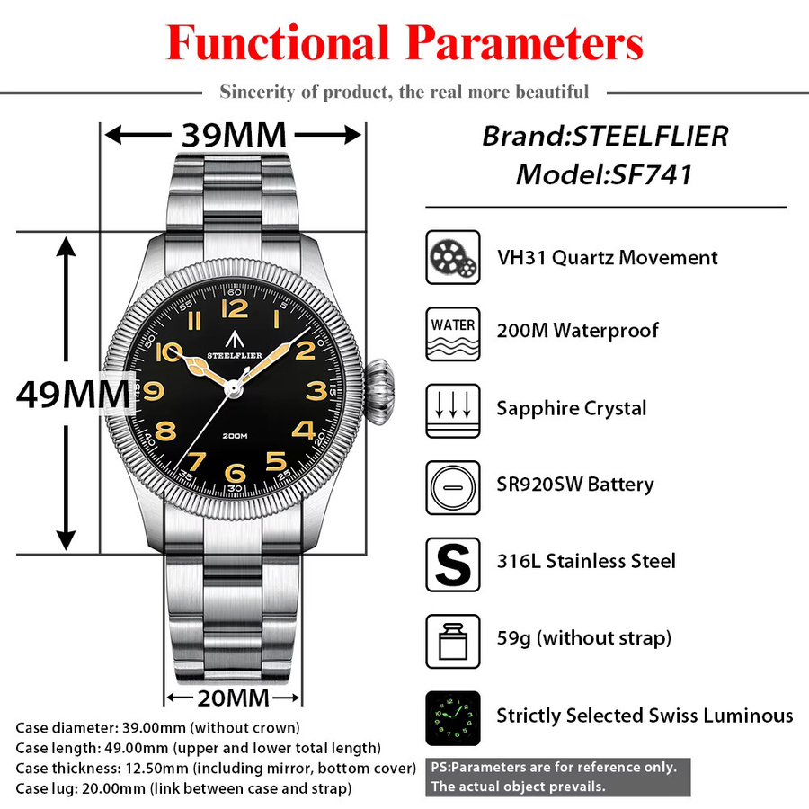 STEELFLIER Armbanduhr Quarz, Edelstahl, Schwarz, Herren - Bild 2