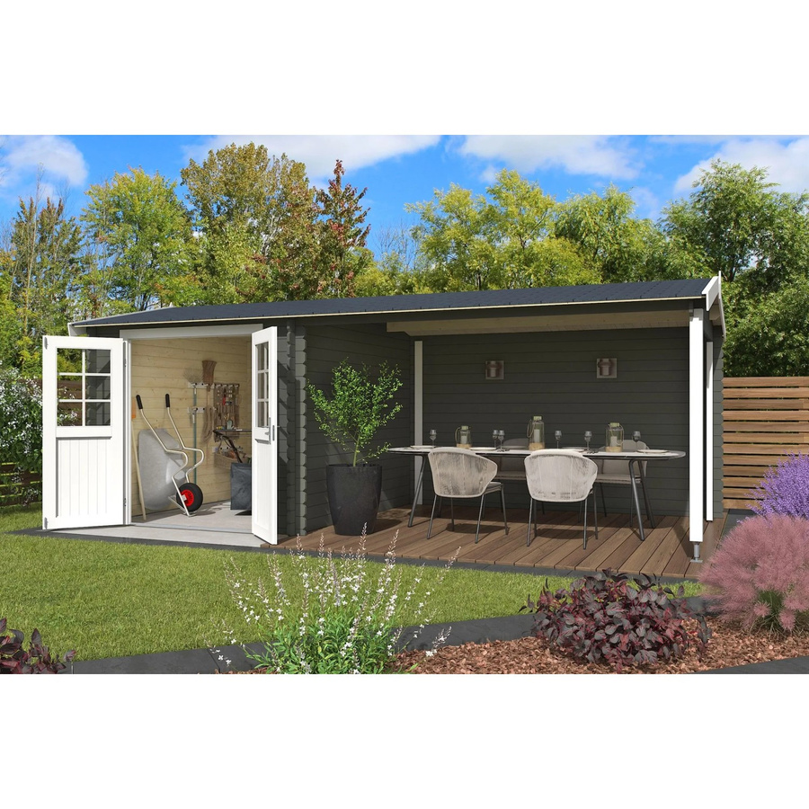 Lasita Gartenhaus Ivana Maja mit Satteldach in Grüngrau, B/H/T: 590 x 228 x 313,1 cm - Bild 2