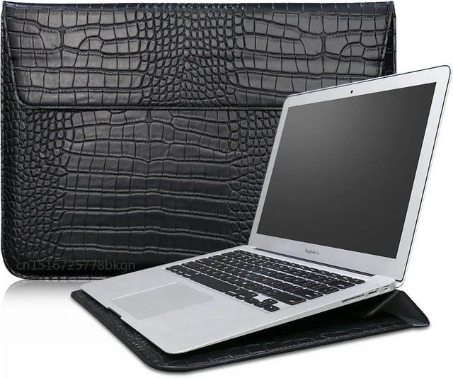 Krokodilleder Klapptasche Laptop Hülle für Apple MacBook Air und MacBook Pro in Schwarz - Bild 1