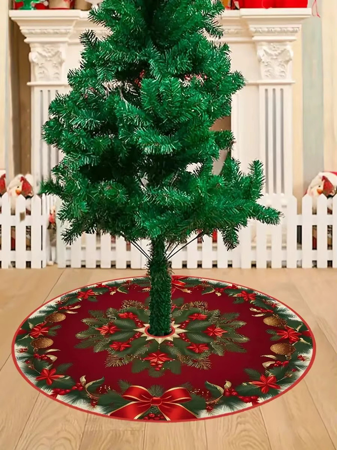 VIKAMA Weihnachtsbaumrock Wintergrüße in Rot mit floralem Design für Innen und Außen - Bild 4