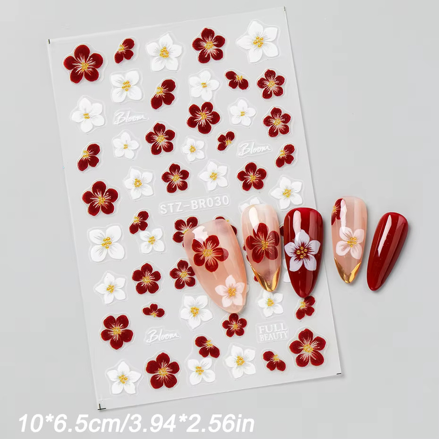 Full Beauty Nagelaufkleber, Kirschblüten, Rot-Weiß, Glänzend, 2 Stück - Bild 6