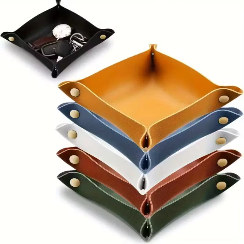 Schmuckaufbewahrungsbox aus Leder für Schlüssel und Kleinkleidung, schwarze Ablagebox für Nachttisch und Desktop, B/T/H: 20 x 20 x 20 cm - Bild 2