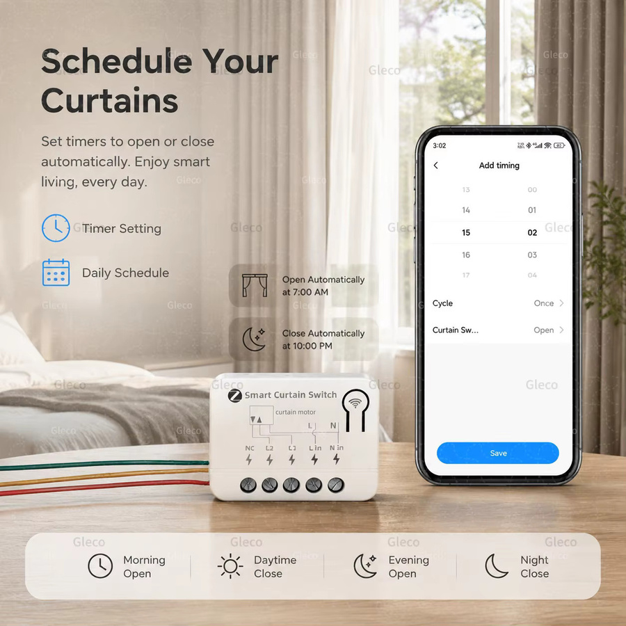 TUYA Zigbee Vorhangschalter Smart Home Relais-Schalter für Rollos und Jalousien in Weiß, kompatibel mit Zigbee2mqtt und TUYA Gateway - Bild 3