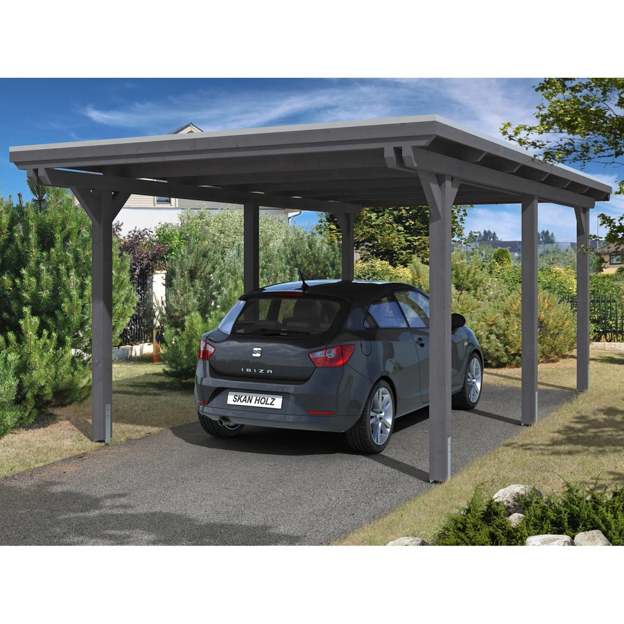 Skan Holz Carport Emsland aus Fichten-Leimholz mit Aluminium-Dachplatten in Grau, Breite: 354 cm, Tiefe: 604 cm, Höhe: 238 cm - Bild 2